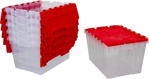 Akro-Mils KeepBox 12 Gallon Storage Container, Nesting and Stackable Plastic Storage Box with Lid Attached, Clear Tote for Garages, Closets, and Moving, 21-1/2" x 15" x 12-1/2", Clear/Blue