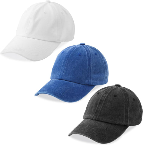 3 Pack Washed Plain Baseball Cap, Retro Adjustable Dad Hats Gift for Men/Women,Unstructured/Cotton
