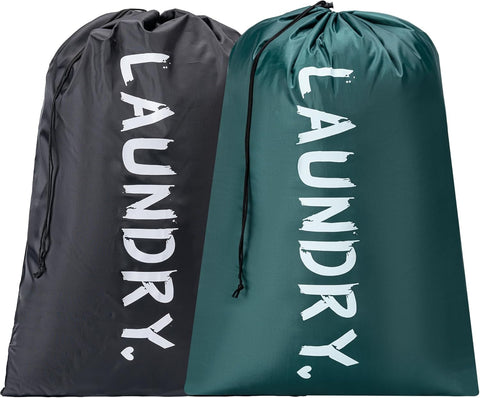 2 Pack XL Travel Laundry Bag, Machine Washable Dirty Clothes Organizer with Drawstring,Large Enough to Hold 4 Loads of Laundry, Easy Fit a Laundry Hamper or Basket Travel Essentials 24" x 36"