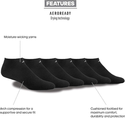 adidas Calcetines deportivos acolchados para hombre, paquete de 6, no visibles, para hombre