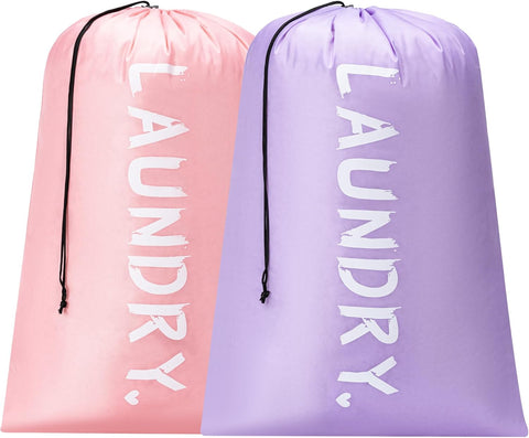 2 Pack XL Travel Laundry Bag, Machine Washable Dirty Clothes Organizer with Drawstring,Large Enough to Hold 4 Loads of Laundry, Easy Fit a Laundry Hamper or Basket Travel Essentials 24" x 36"