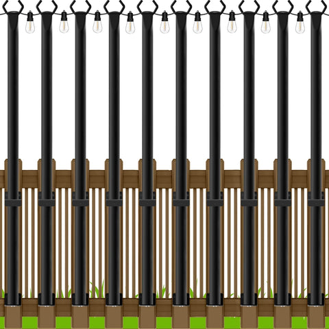 10Ft String Light Poles 4 Pack,Light Poles for Outside Lights,Outdoor with Fence Brackets Hanging Lights,Metal Stand Deck Patio Backyard