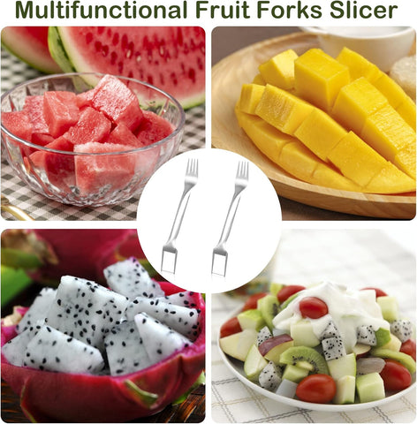 2Pcs Watermelon Fork Slicer Cutter, Stainless Steel 2-in-1 Watermelon Fork Slicer, Portable Watermelon Fork Watermelon Cutter Slicer Tool Fruit Forks Slicer for Home Party Camping Kitchen Gadget