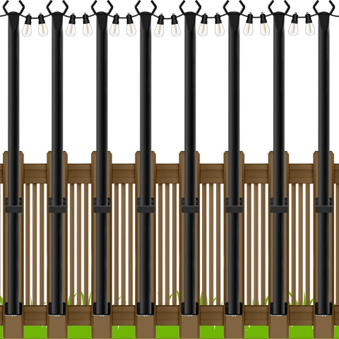 10Ft String Light Poles 4 Pack,Light Poles for Outside Lights,Outdoor with Fence Brackets Hanging Lights,Metal Stand Deck Patio Backyard