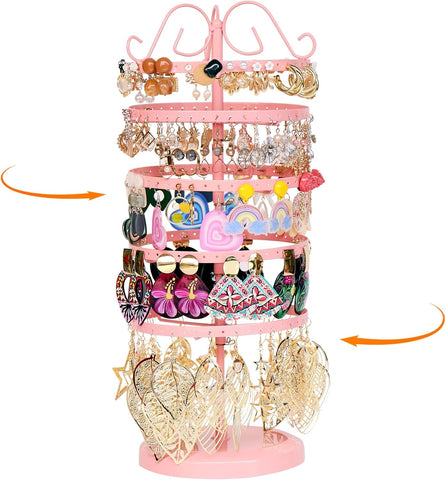 360 Rotating Earring Holder Organizer Stand,5 Tiers Acrylic Jewelry Organizers and Storage,Stud Earring Organizers and Storage,228 Holes and 232 Grooves for Earrings Necklaces chain bracelet