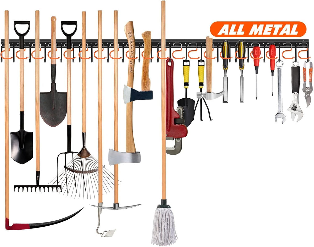 172,7 cm (68 Zoll) Garten-Werkzeug-Organizer aus Metall, Wandhalterung, Garagen-Organizer und Aufbewahrung mit Haken, Werkzeugaufhänger für Schuppen
