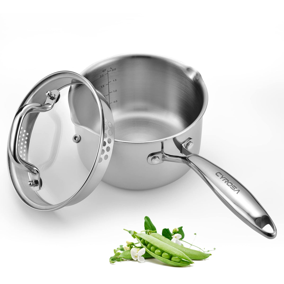 Stainless Steel Saucepan with Glass Lid, 2.0 Quart Multipurpose Sauce Pan, Sauce Pot with for Easy Pour with Ergonomic Handle