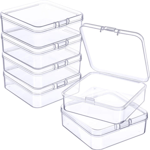 6 Pieces Mini Plastic Clear Beads Storage Containers Box for Collecting Small Items, Beads, Jewelry, Business Cards, Game Pieces, Crafts (2.13 x 2.13 x 0.79 Inch)