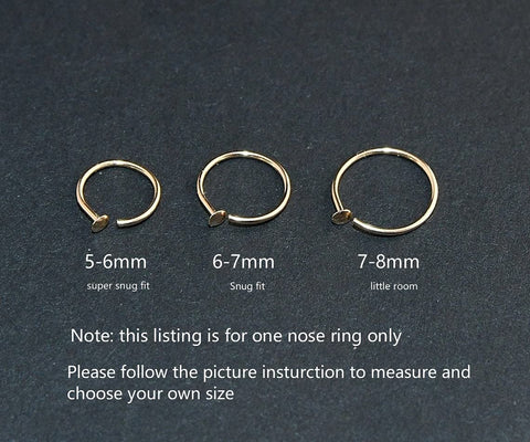 14k Gold Filled 20G Small Thin Nose Ring Hoop for Women, 6mm - 7mm Adjustable Nostril Piercing Jewelry