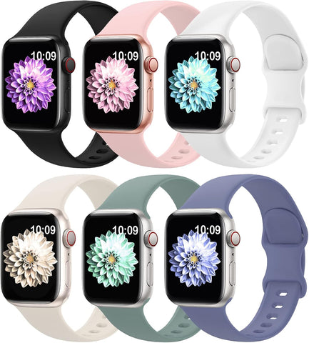 6 Pack Sport Bands Compatible with Apple Watch Band 38mm 40mm 41mm 42mm 44mm 45mm 49mm 46mm,Silicone Waterproof Strap Compatible with iWatch Apple Watch Series 10 9 Ultra 8 7 6 5 4 3 2 1 SE Women Men
