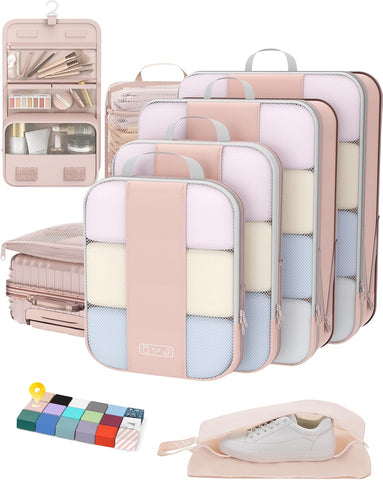 10 Set Compression Packing Cubes for Travel Essentials,Compressible Expandable Packing Cubes for Suitcase,OlarHike Luggage Organizer Bags for Travel,Handy Helper for Organizing Clothes(Black)