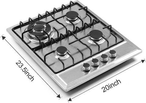 24″x20″ Built in Gas Cooktop 4 Burners Stainless Steel Stove with NG/LPG Conversion Kit Thermocouple Protection and Easy to Clean (20Wx24L)