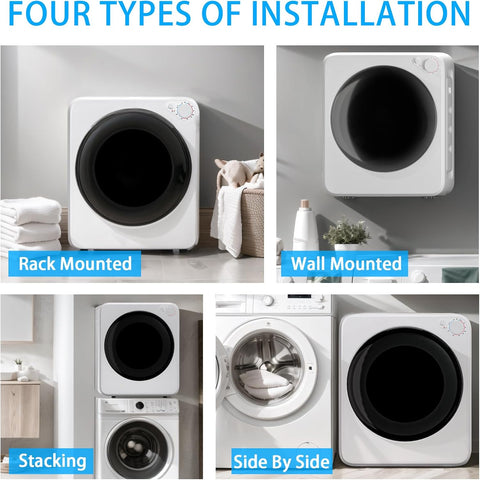 1.8 cu.ft Portable Clothes Dryer, 800W Compact Dryer with Stainless Steel Tub, 5 Modes Auto Stop & Easy Control Electric Dryers, Ideal for Laundry, Apartments, Dorms, RVs, White