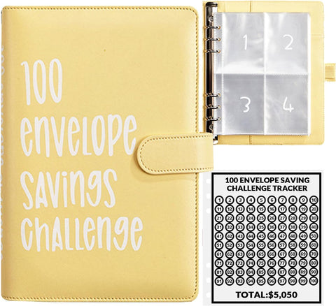 100 Envelopes Money Saving Challenge, 100 Envelope Challenge Binder, Easy and Fun Way to Save $5,050, Savings Challenges Budget Book Binder with Cash Envelopes for Office,Home,School (Black)