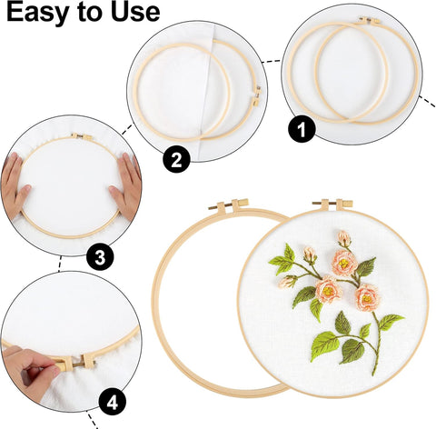6 Pcs Embroidery Hoop 6 Size, Round Plastic Cross Stitch Hoop with 16 Needles (3.6In to 10.7 in), Small Embroidery Hoop, Cross Stitch Hoops and Frames, Suitable for Embroidery, Craft Sewing