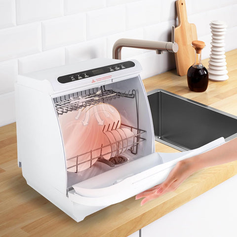 3-in-1 Function Countertop Dishwasher,White Portable Dishwasher with 7L Built-In Water Tank,No Hookup Needed,5 Programs,360°Dual Spray,Air-Dry Function, Mini Dishwasher for Apartments & Rvs