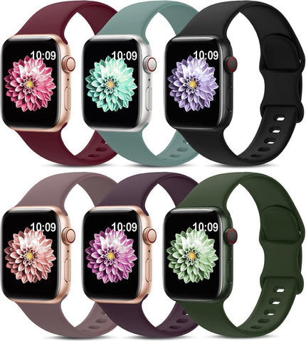 6 Pack Sport Bands Compatible with Apple Watch Band 38mm 40mm 41mm 42mm 44mm 45mm 49mm 46mm,Silicone Waterproof Strap Compatible with iWatch Apple Watch Series 10 9 Ultra 8 7 6 5 4 3 2 1 SE Women Men