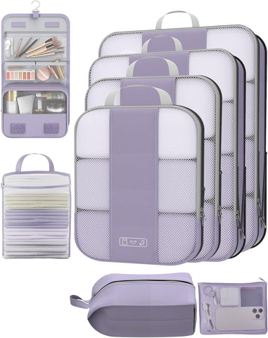 10 Set Compression Packing Cubes for Travel Essentials,Compressible Expandable Packing Cubes for Suitcase,OlarHike Luggage Organizer Bags for Travel,Handy Helper for Organizing Clothes(Black)