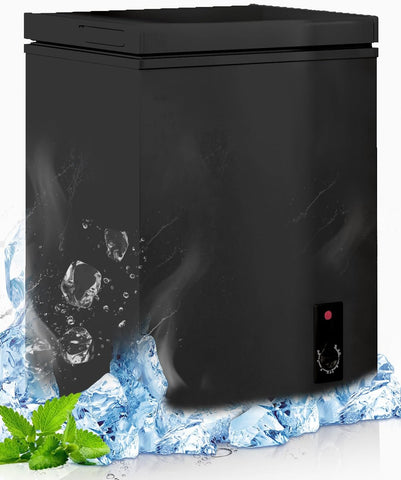 3.5 Cu Ft Chest Freezer, Compact Freezer with 7 Level Adjustable Temperature,Top Open Door Freezer with Removable Storage Basket,Energy Saving Deep Freezer, Black