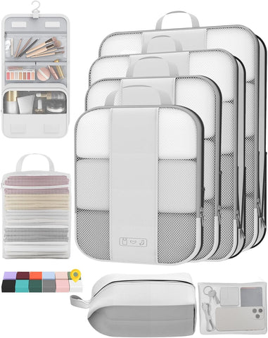 10 Set Compression Packing Cubes for Travel Essentials,Compressible Expandable Packing Cubes for Suitcase,OlarHike Luggage Organizer Bags for Travel,Handy Helper for Organizing Clothes(Black)