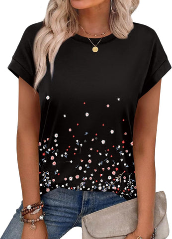 Alaroo Womens Summer Tops Short Sleeve Shirts Crew Neck Cute Trendy Tunic Blouses (S-3XL)