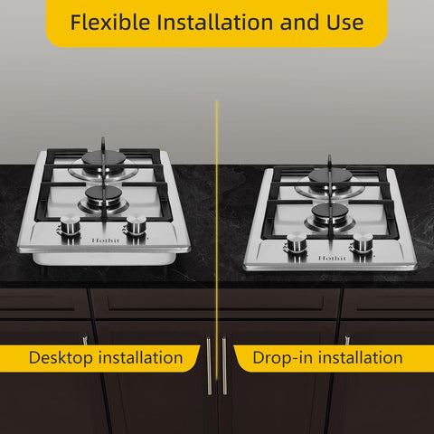 2 Burner Propane Gas Cooktop, 12" Inch LPG/NG Dual Fuel Built-in Gas Stove Top, Stainless Steel Electronic Ignition Gas Hob for Apartment, Outdoor, RVs(L12"×W20")…