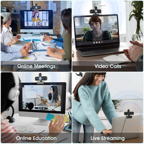 2K HD Webcam with Auto Light Correction, Noise-Canceling Mic, Privacy Cover and Wide Angle Lens, Plug & Play USB Camera for Laptop/PC/Mac, Compatible with Zoom, Skype, Teams & Streaming Black