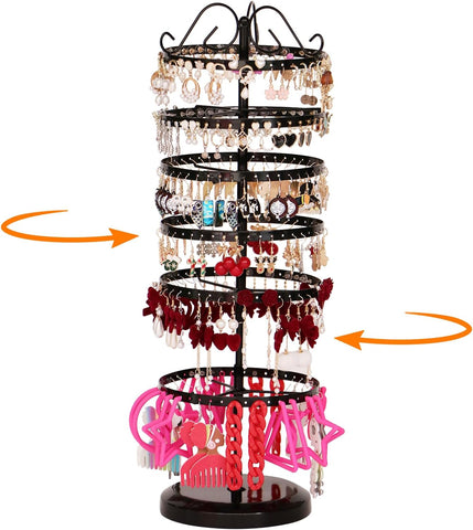 360 Rotating Earring Holder Organizer Stand,5 Tiers Acrylic Jewelry Organizers and Storage,Stud Earring Organizers and Storage,228 Holes and 232 Grooves for Earrings Necklaces chain bracelet