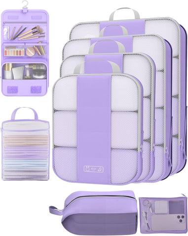 10 Set Compression Packing Cubes for Travel Essentials,Compressible Expandable Packing Cubes for Suitcase,OlarHike Luggage Organizer Bags for Travel,Handy Helper for Organizing Clothes(Black)
