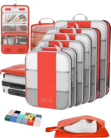 10 Set Compression Packing Cubes for Travel Essentials,Compressible Expandable Packing Cubes for Suitcase,OlarHike Luggage Organizer Bags for Travel,Handy Helper for Organizing Clothes(Black)