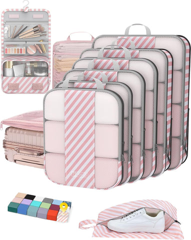 10 Set Compression Packing Cubes for Travel Essentials,Compressible Expandable Packing Cubes for Suitcase,OlarHike Luggage Organizer Bags for Travel,Handy Helper for Organizing Clothes(Black)