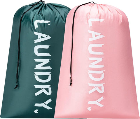 2 Pack XL Travel Laundry Bag, Machine Washable Dirty Clothes Organizer with Drawstring,Large Enough to Hold 4 Loads of Laundry, Easy Fit a Laundry Hamper or Basket Travel Essentials 24" x 36"