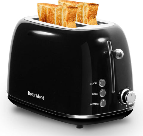2 Slice Toaster Retro Stainless Steel with Bagel, Cancel, and Defrost Functions, 6 Bread Shade Settings, Extra Wide Slots and Removable Crumb Tray, Orange