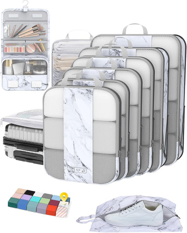 10 Set Compression Packing Cubes for Travel Essentials,Compressible Expandable Packing Cubes for Suitcase,OlarHike Luggage Organizer Bags for Travel,Handy Helper for Organizing Clothes(Black)