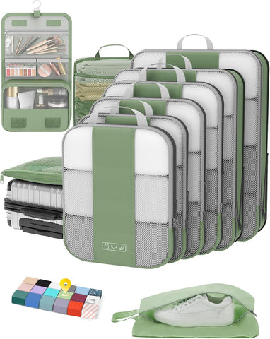 10 Set Compression Packing Cubes for Travel Essentials,Compressible Expandable Packing Cubes for Suitcase,OlarHike Luggage Organizer Bags for Travel,Handy Helper for Organizing Clothes(Black)