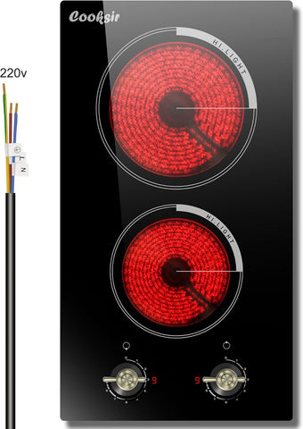 24 Inch Electric Cooktop - 4 Burner Built-in Glass Ceramic Stovetop 6000W, 220-240V Electric Stove Touch and Knob Control, Safety Lock, Pause, 99 Min Timer, 240V Hard Wire(No Plug)