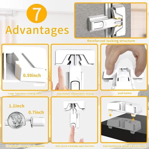 2 Pack Upgrade Child Proof Refrigerator Lock, HEOATH Fridge/Freezer Door Lock for Toddlers Children Kids, no Tools Need or (White)