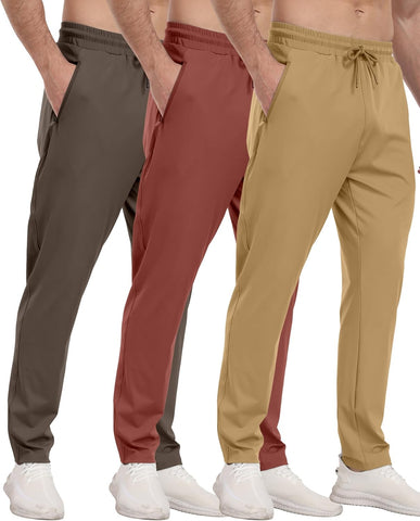 3 Pack Mens Athletic Sweatpants with Zipper Pockets,Workout Gym Joggers Pants for Men Running Jogging Pants