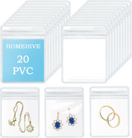 Acrylic Jewelry Box Organizer, Clear Jewelry Organizer and Storage with 20 Portable Anti Tarnish Jewelry bags, Travel Jewelry Case for Earrings/Rings/Necklaces Gifts for Women Girls, Clear