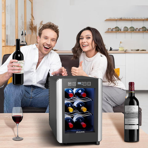 6 Bottle Wine Cooler, Wine Fridge Small with Digital Temperature Control, 46-65℉, Countertop Wine Cooler Refrigerator, Mini Freestanding Wine Cellars Glass Door, Thanksgiving, Christmas Gift