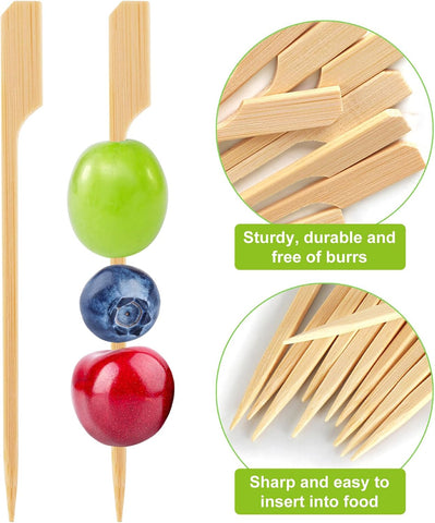 300PCS Cocktail Picks Bamboo Skewers for Appetizers, FATLODA Paddle Wooden Skewers, Fancy Flat Toothpicks for Appetizers, 4.7 IN Bamboo Sticks for Party Sandwich Fruit Charcuterie Boards Accessories