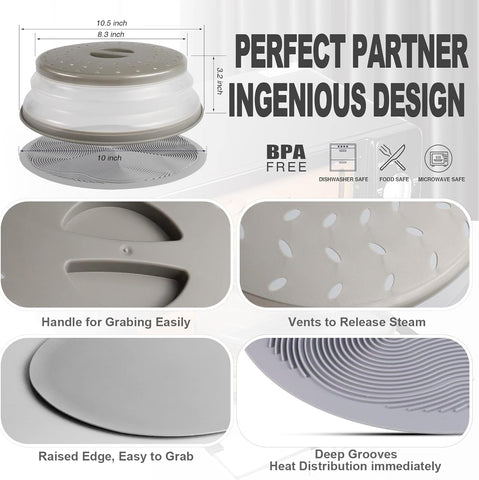 2 in 1, Aidacom Microwave Place Mat & Food Cover- Mat as Bowl Holder, for Splatter Guard, Multi-use: Silicone Trivet, Pot Holders, Drying, Baking, Utensils Rest for Kitchen Counter, Grey