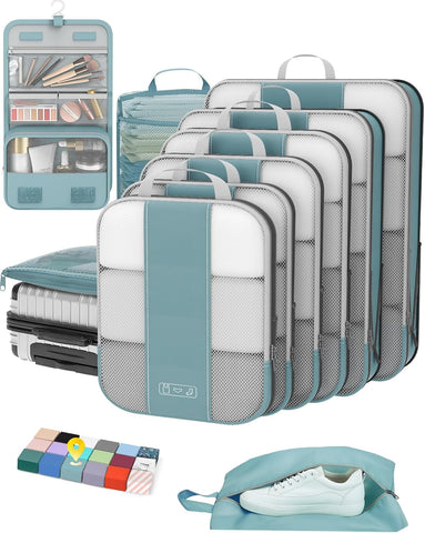 10 Set Compression Packing Cubes for Travel Essentials,Compressible Expandable Packing Cubes for Suitcase,OlarHike Luggage Organizer Bags for Travel,Handy Helper for Organizing Clothes(Black)