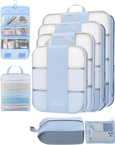10 Set Compression Packing Cubes for Travel Essentials,Compressible Expandable Packing Cubes for Suitcase,OlarHike Luggage Organizer Bags for Travel,Handy Helper for Organizing Clothes(Black)
