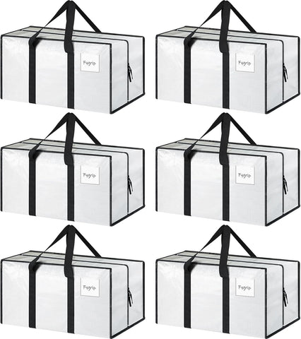 6 Pack Extra Heavy Duty Large Moving Bags with Strong Zipper & Comfortable Handles, Sturdy & Durable Clothes Storage Bags Totes Bins, Blue Packing Moving Boxes for College Supplies, Dark Blue