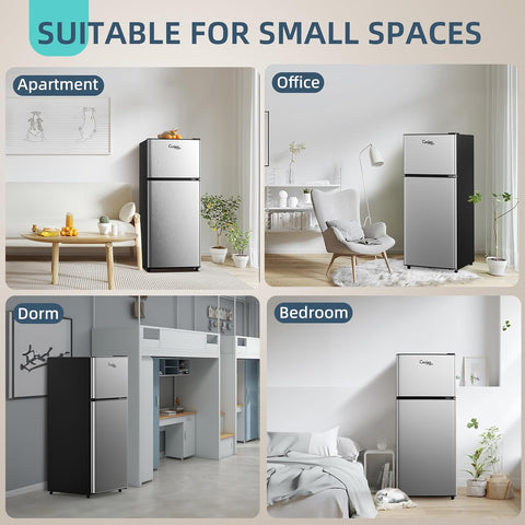 4.5 Cu Ft Mini Fridge for Bedroom, 2 Door Small Fridge, 7 Level Thermostat, LED Light, Small Refrigerator for Bedroom, Office, Dorm
