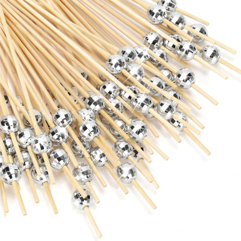 200PCS Cocktail Picks, Fancy Toothpicks for Appetizers, Decorative Bamboo Skewers for Appetizers Drinks Fruit, 4.7 Inch Long Wooden Gold Pearl Food Sticks Charcuterie Boards Accessories Party Supplies
