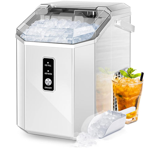 AGLUCKY Nugget Ice Maker Countertop, Portable Crushed Ice Maker Machine with Handle, 35lbs/24H, One-Click Operation, Self Cleaning Ice Machine for Home/Kitchen/Office(Stainless Steel)