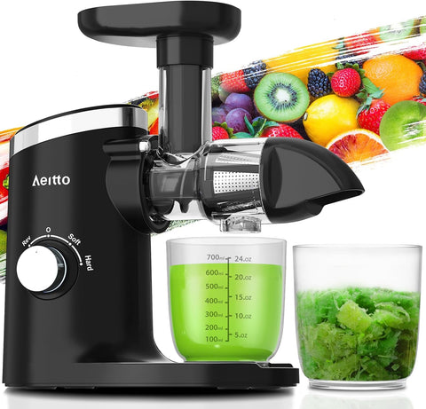 Aeitto Juicer Machines with Soft & Hard Modes, Quiet Motor, Reverse Function, Juicer Machines Vegetable and Fruit, Cold Press Juicer, Easy to Clean with Brush