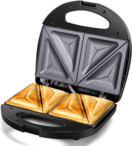 Aigostar Sandwichera con superficie antiadherente de rejilla profunda para huevo, jamón, filetes parrilla eléctrica compacta Tostadora de Pan Negro, certificado ETL, Roy